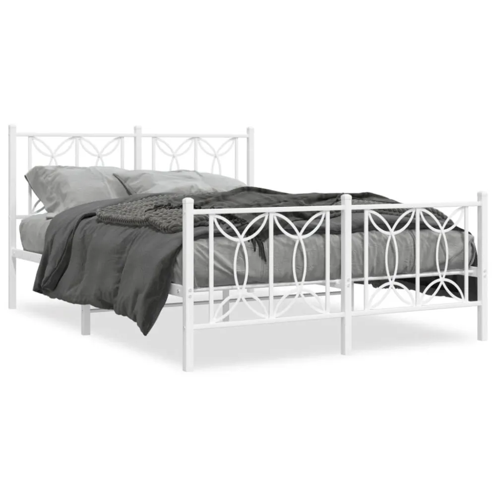 Bedframe met hoofd- en voeteneinde metaal wit 135x190 cm