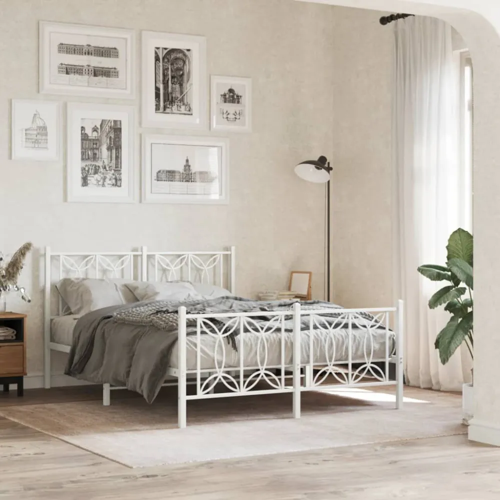 Bedframe met hoofd- en voeteneinde metaal wit 135x190 cm