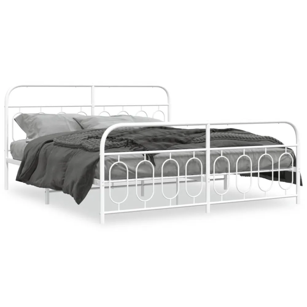 Bedframe met hoofd- en voeteneinde metaal wit 160x200 cm