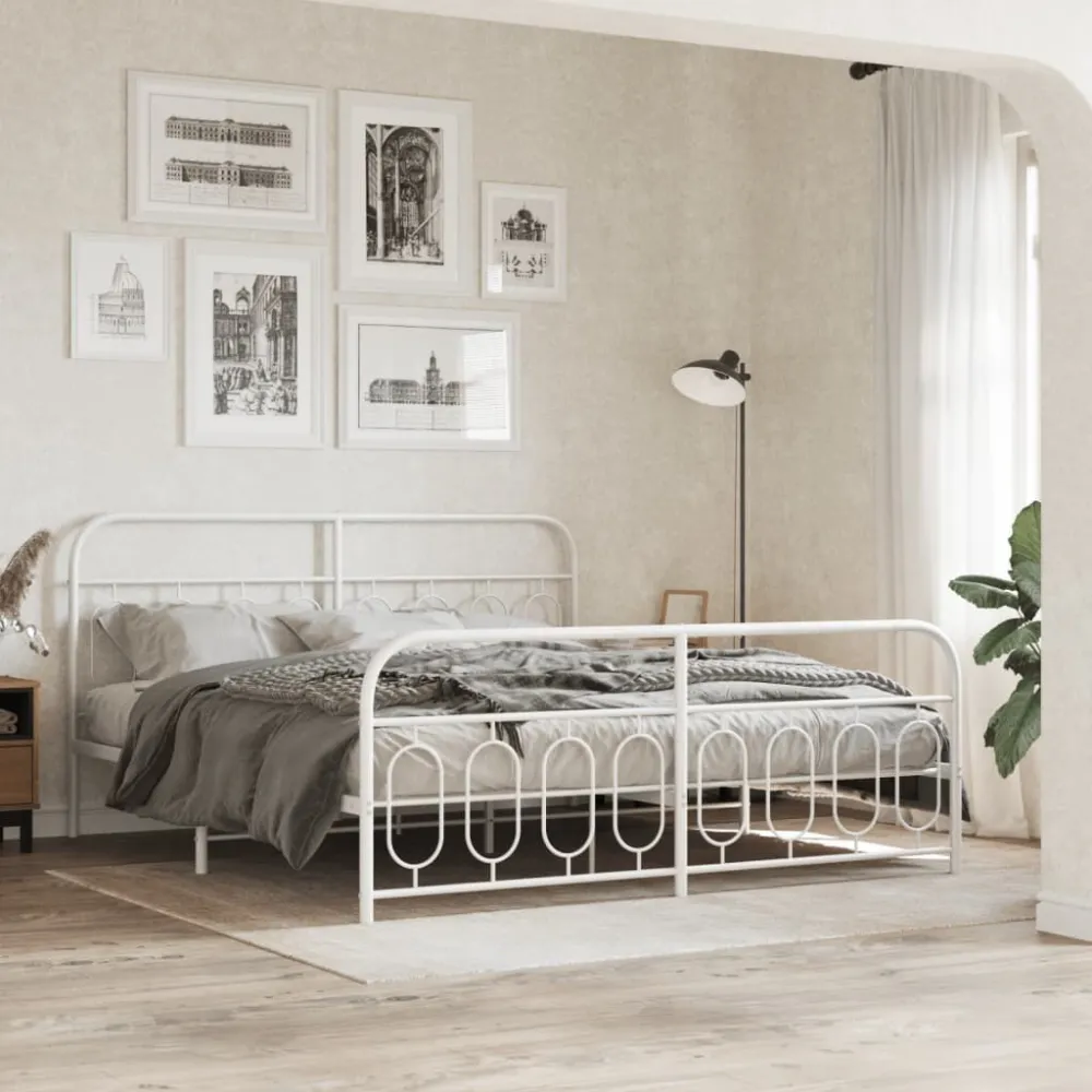 Bedframe met hoofd- en voeteneinde metaal wit 160x200 cm