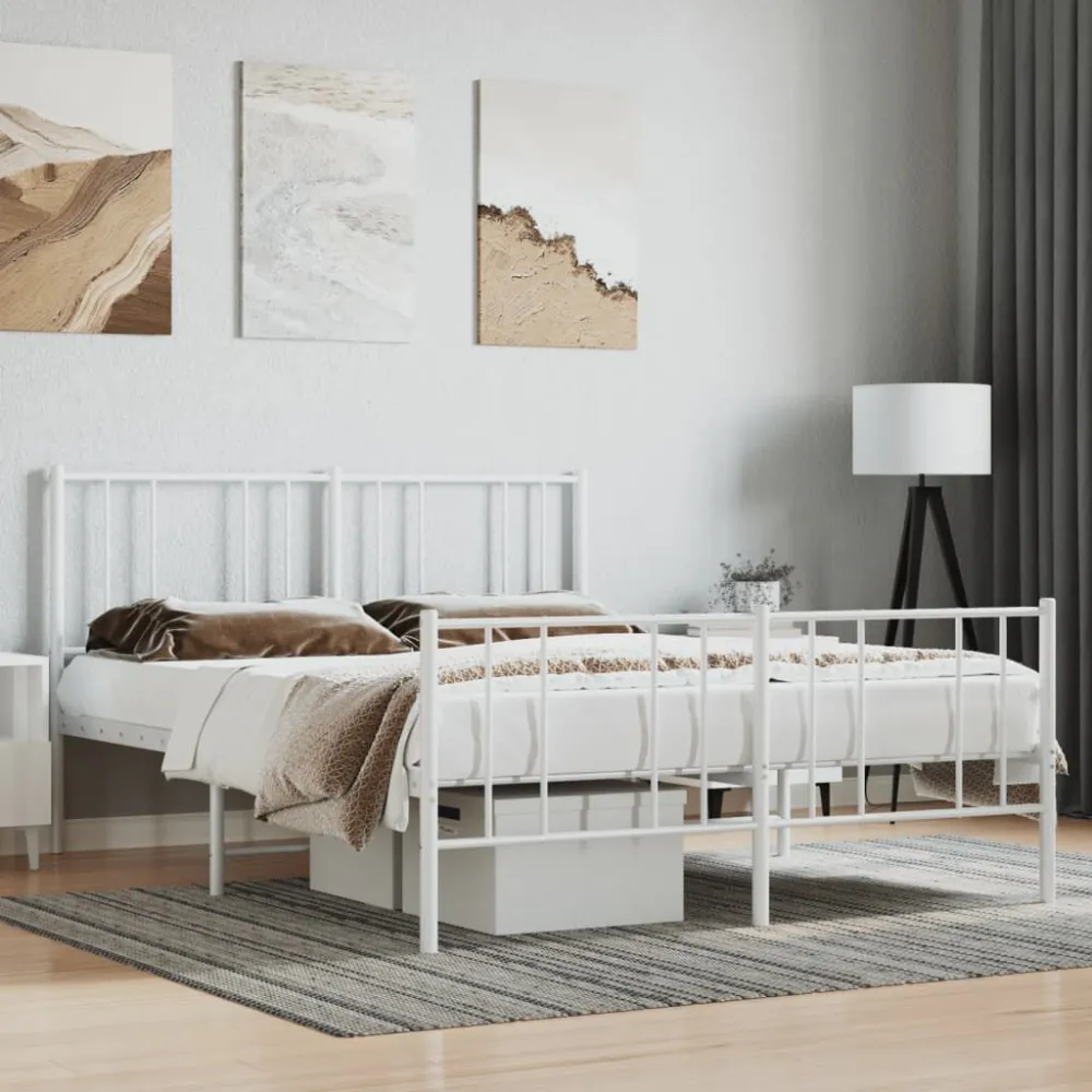 Bedframe met hoofd- en voeteneinde metaal wit 140x190 cm