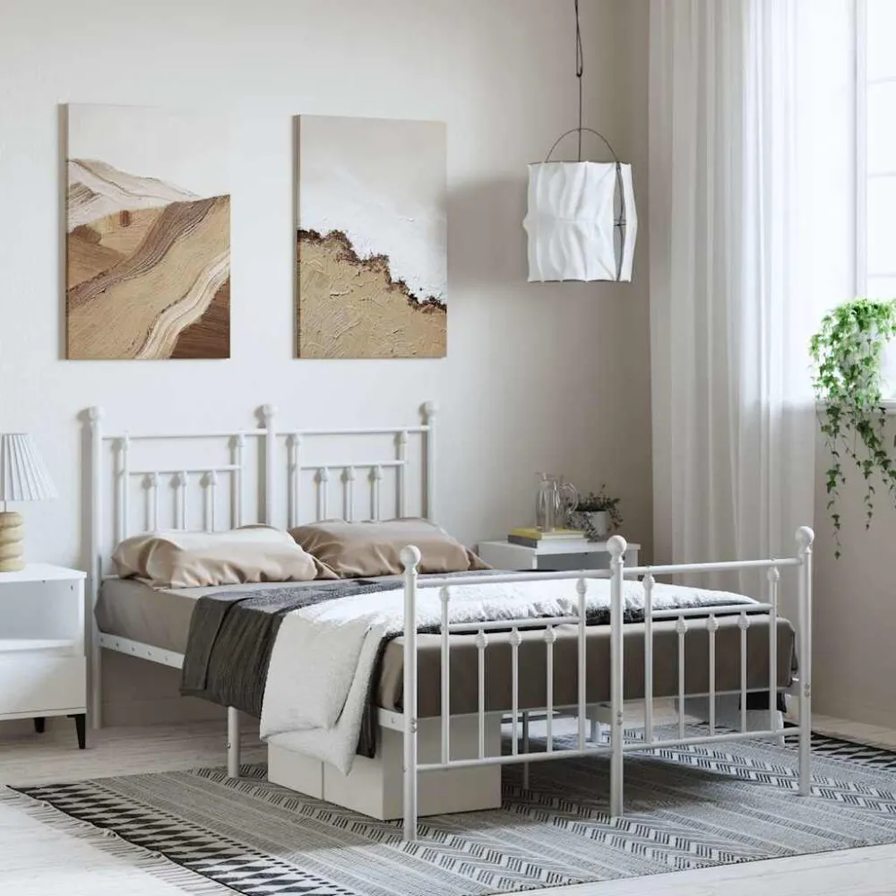 Bedframe met hoofd- en voeteneinde metaal wit 135x190 cm