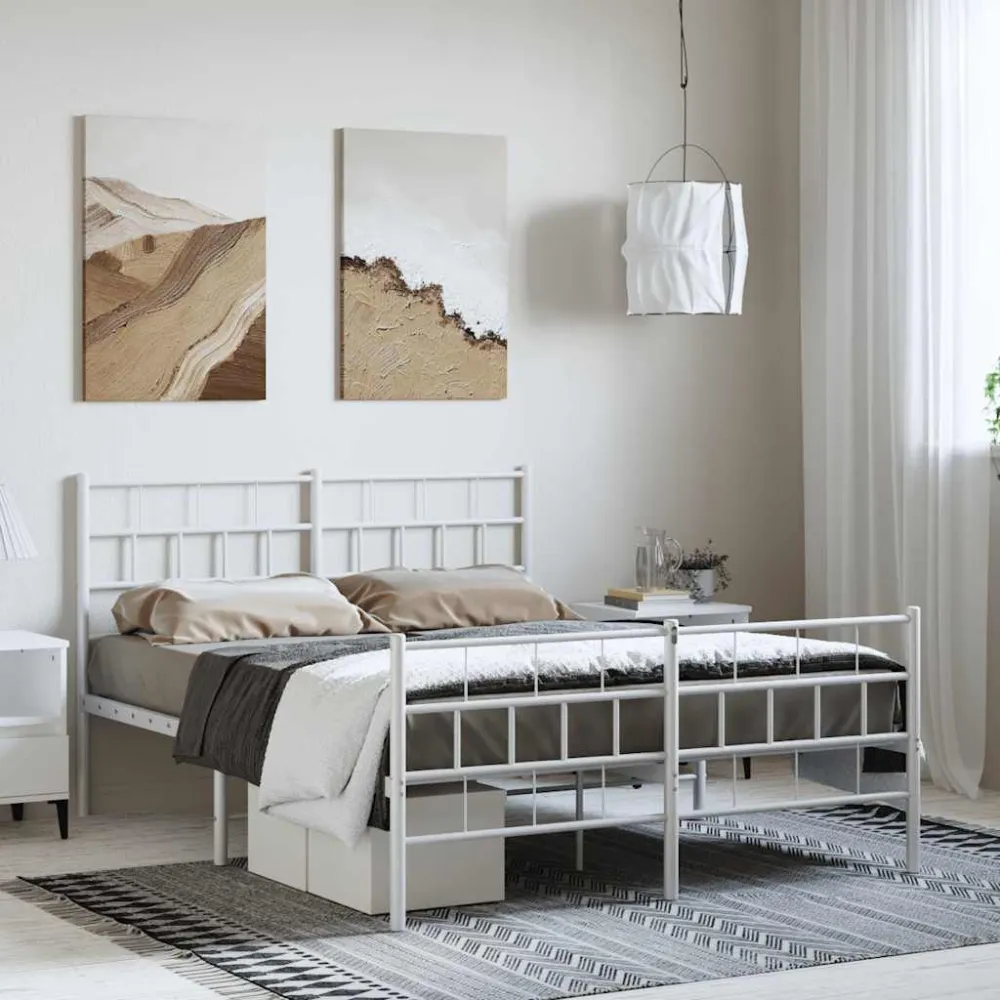 Bedframe met hoofd- en voeteneinde metaal wit 135x190 cm