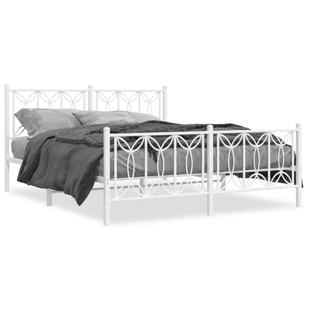 Bedframe met hoofd- en voeteneinde metaal wit 150x200 cm