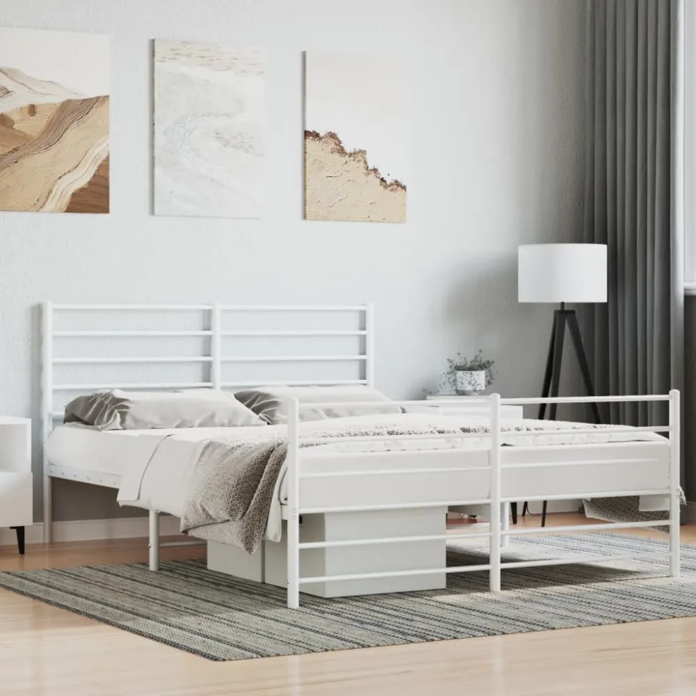 Bedframe met hoofd- en voeteneinde metaal wit 160x200 cm