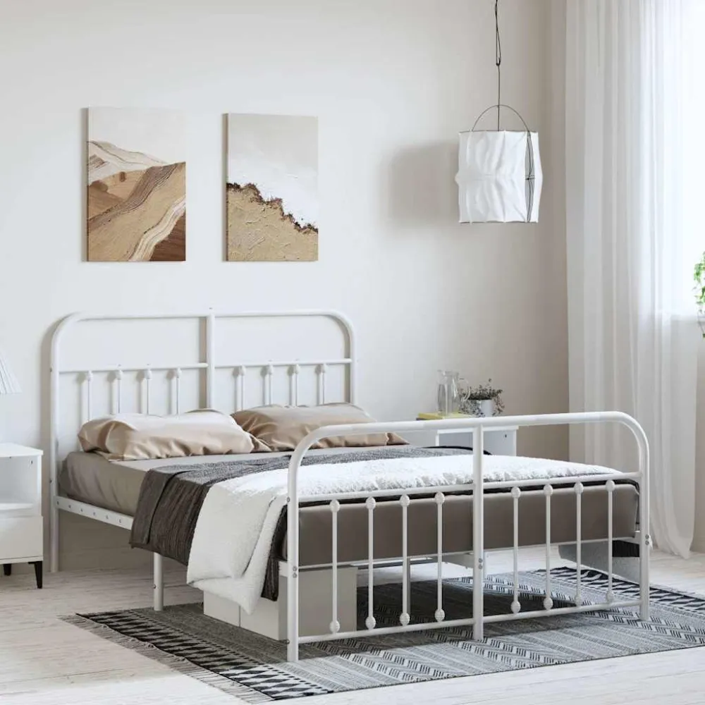 Bedframe met hoofd- en voeteneinde metaal wit 150x200 cm