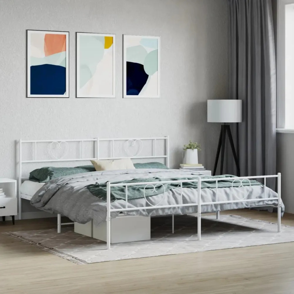 Bedframe met hoofd- en voeteneinde metaal wit 200x200 cm