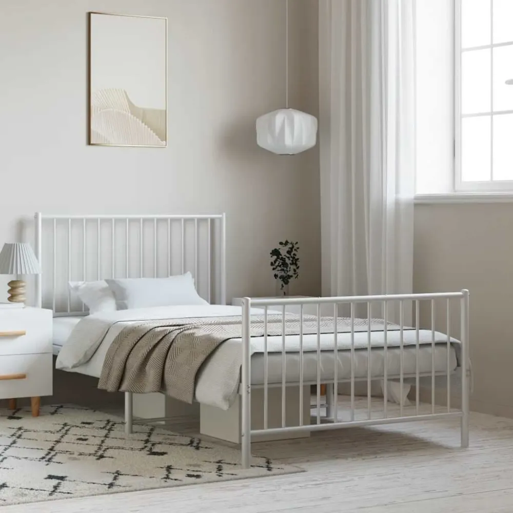 Bedframe met hoofd- en voeteneinde metaal wit 100x200 cm