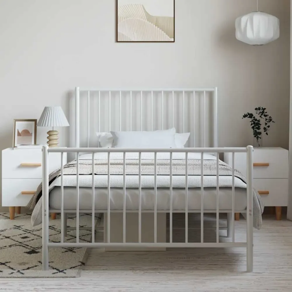 Bedframe met hoofd- en voeteneinde metaal wit 100x200 cm