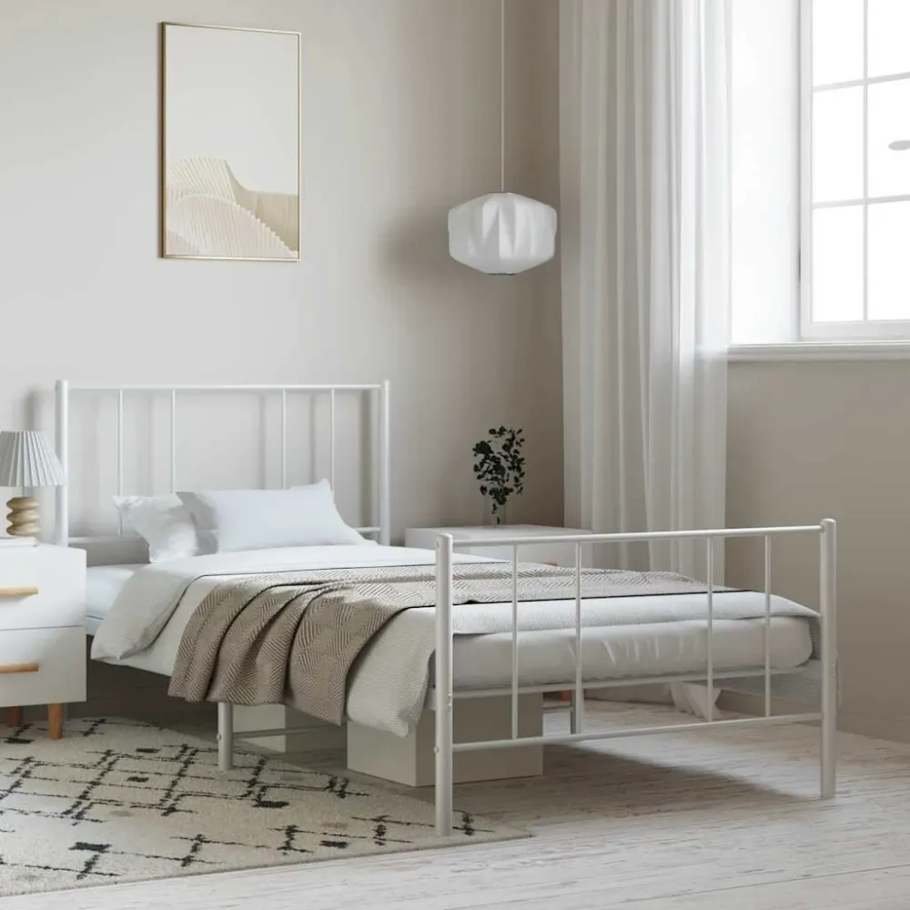 Bedframe met hoofd- en voeteneinde metaal wit 100x200 cm