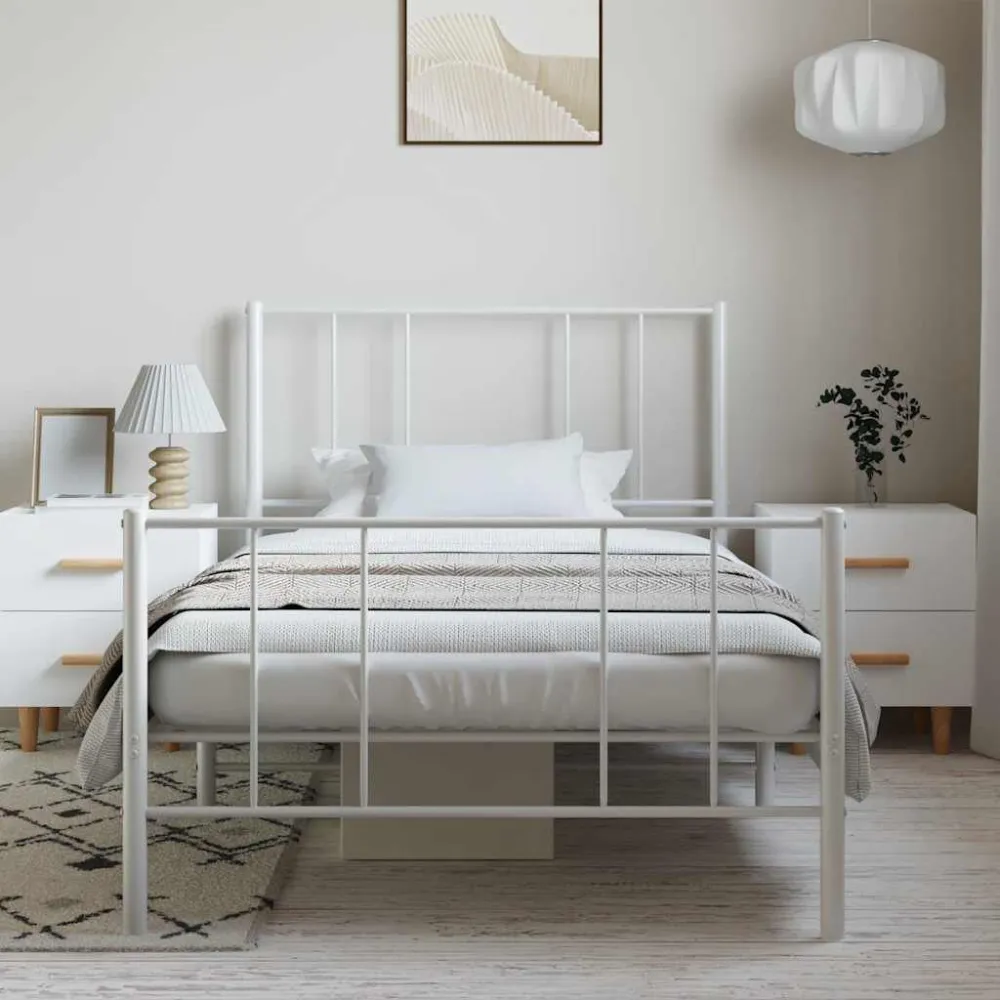 Bedframe met hoofd- en voeteneinde metaal wit 100x200 cm