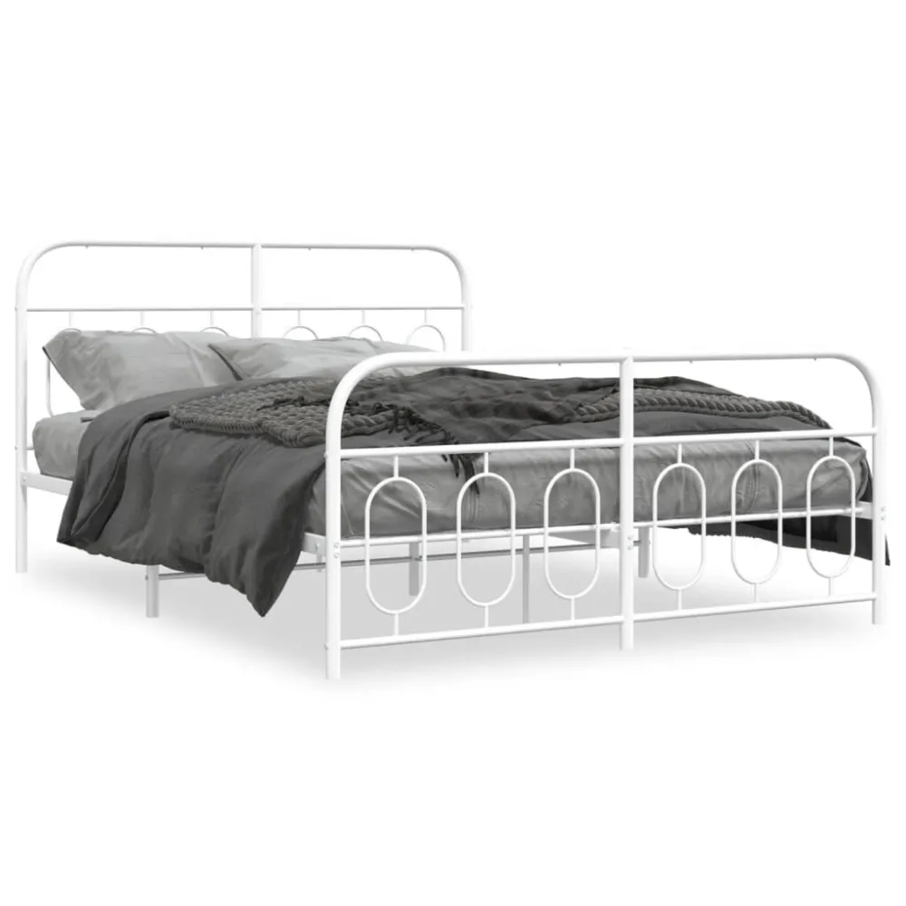 Bedframe met hoofd- en voeteneinde metaal wit 135x190 cm