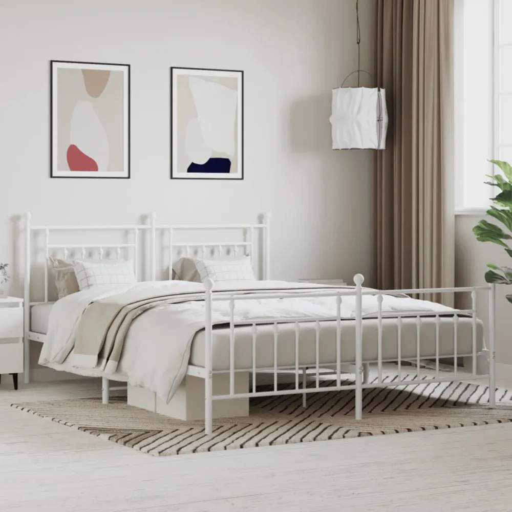 Bedframe met hoofd- en voeteneinde metaal wit 160x200 cm