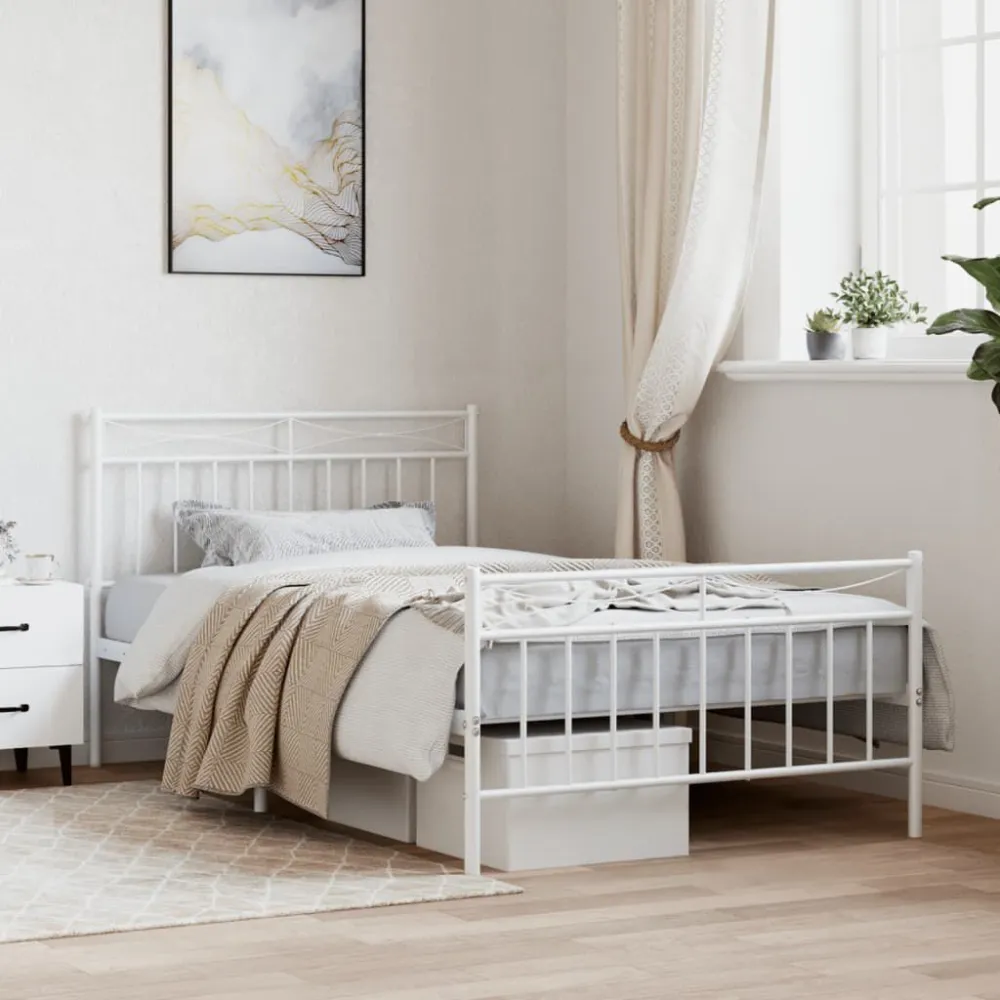 Bedframe met hoofd- en voeteneinde metaal wit 107x203 cm