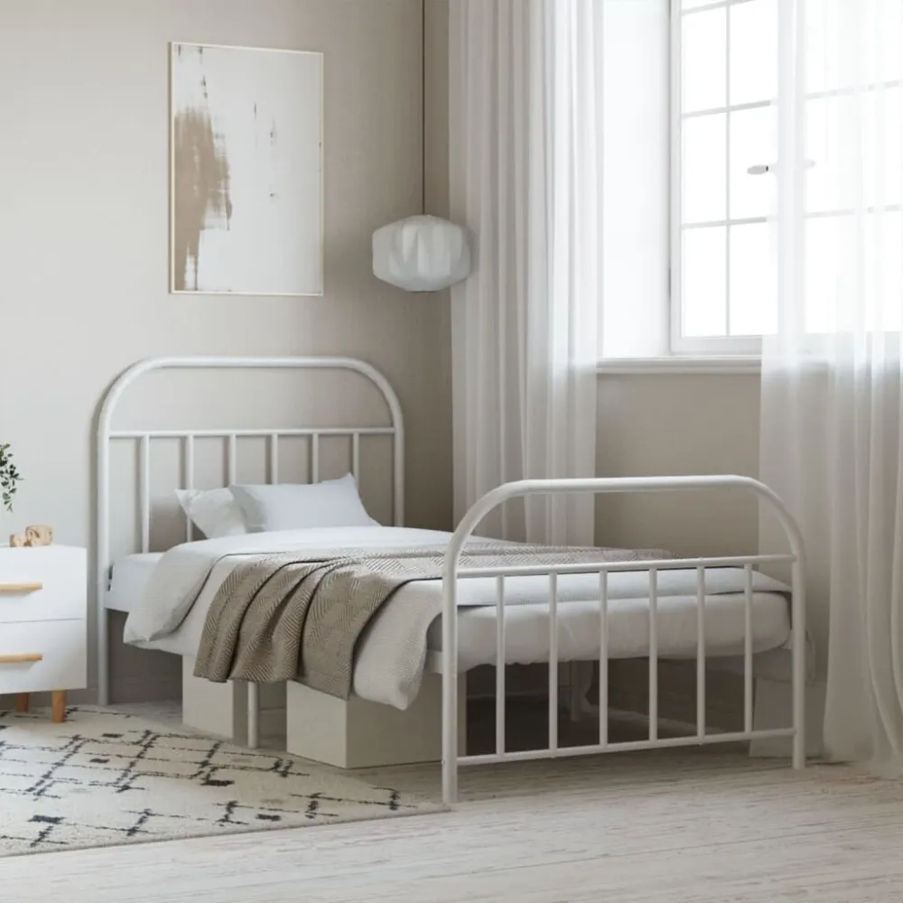 Bedframe met hoofd- en voeteneinde metaal wit 107x203 cm