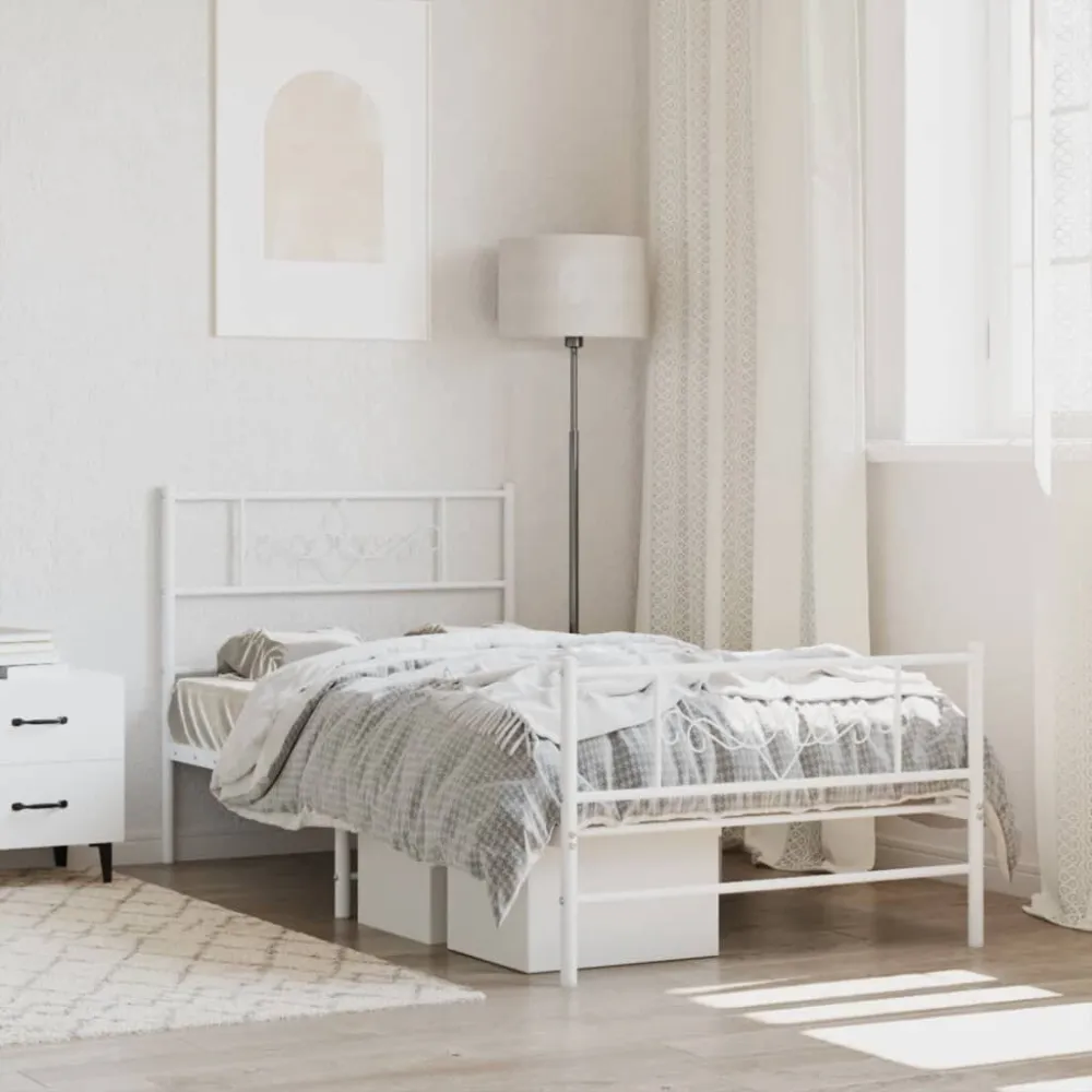 Bedframe met hoofd- en voeteneinde metaal wit 107x203 cm