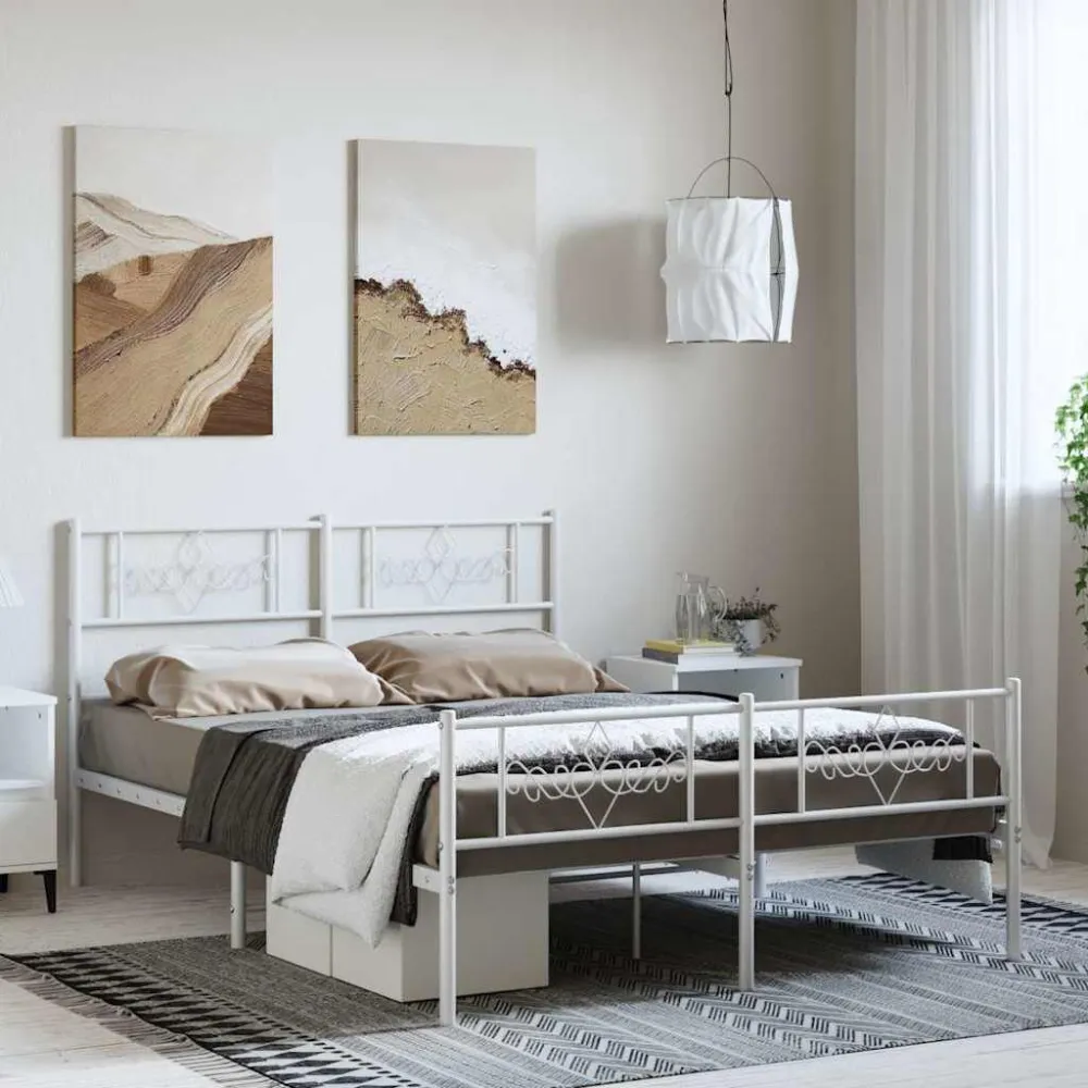 Bedframe met hoofd- en voeteneinde metaal wit 150x200 cm