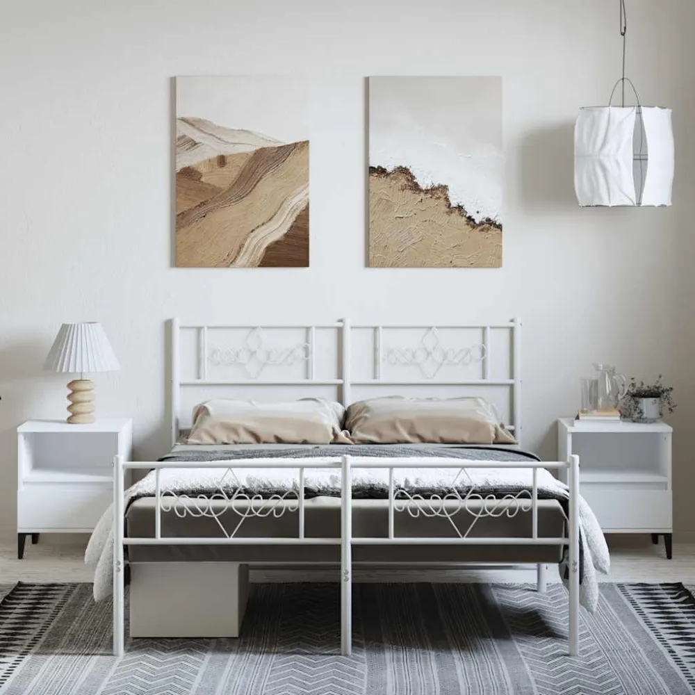 Bedframe met hoofd- en voeteneinde metaal wit 150x200 cm