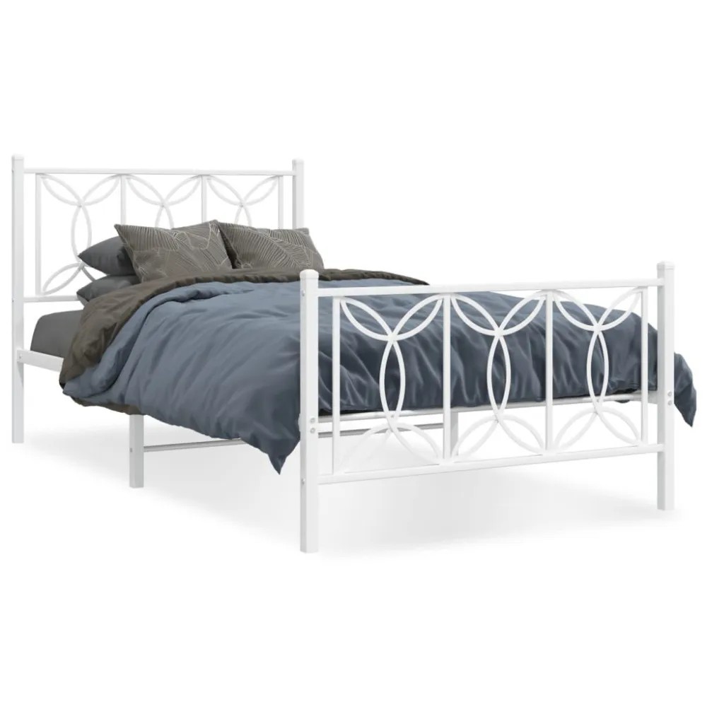 Bedframe met hoofd- en voeteneinde metaal wit 107x203 cm