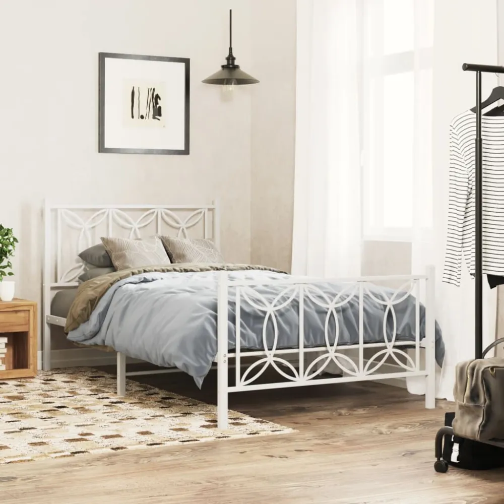 Bedframe met hoofd- en voeteneinde metaal wit 107x203 cm