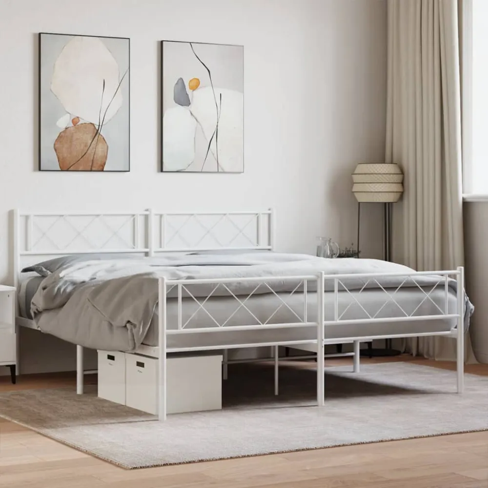 Bedframe met hoofd- en voeteneinde metaal wit 160x200 cm