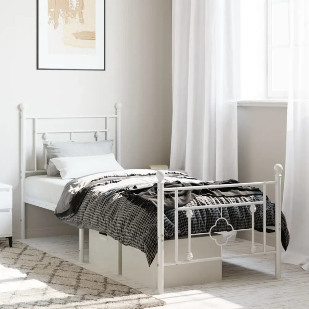 Bedframe met hoofd- en voeteneinde metaal wit 75x190 cm