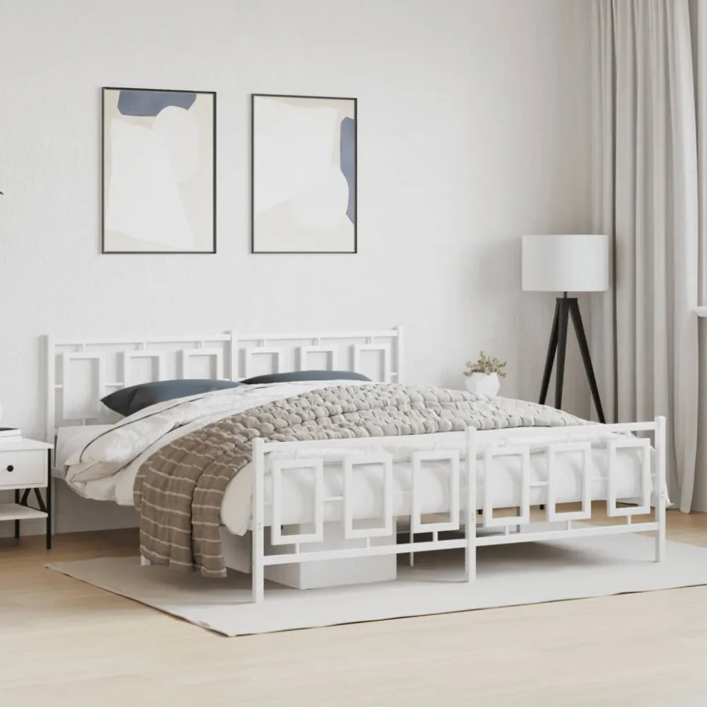Bedframe met hoofd- en voeteneinde metaal wit 180x200 cm