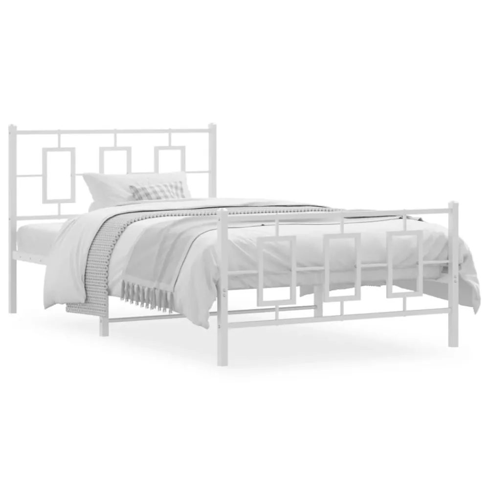 Bedframe met hoofd- en voeteneinde metaal wit 107x203 cm