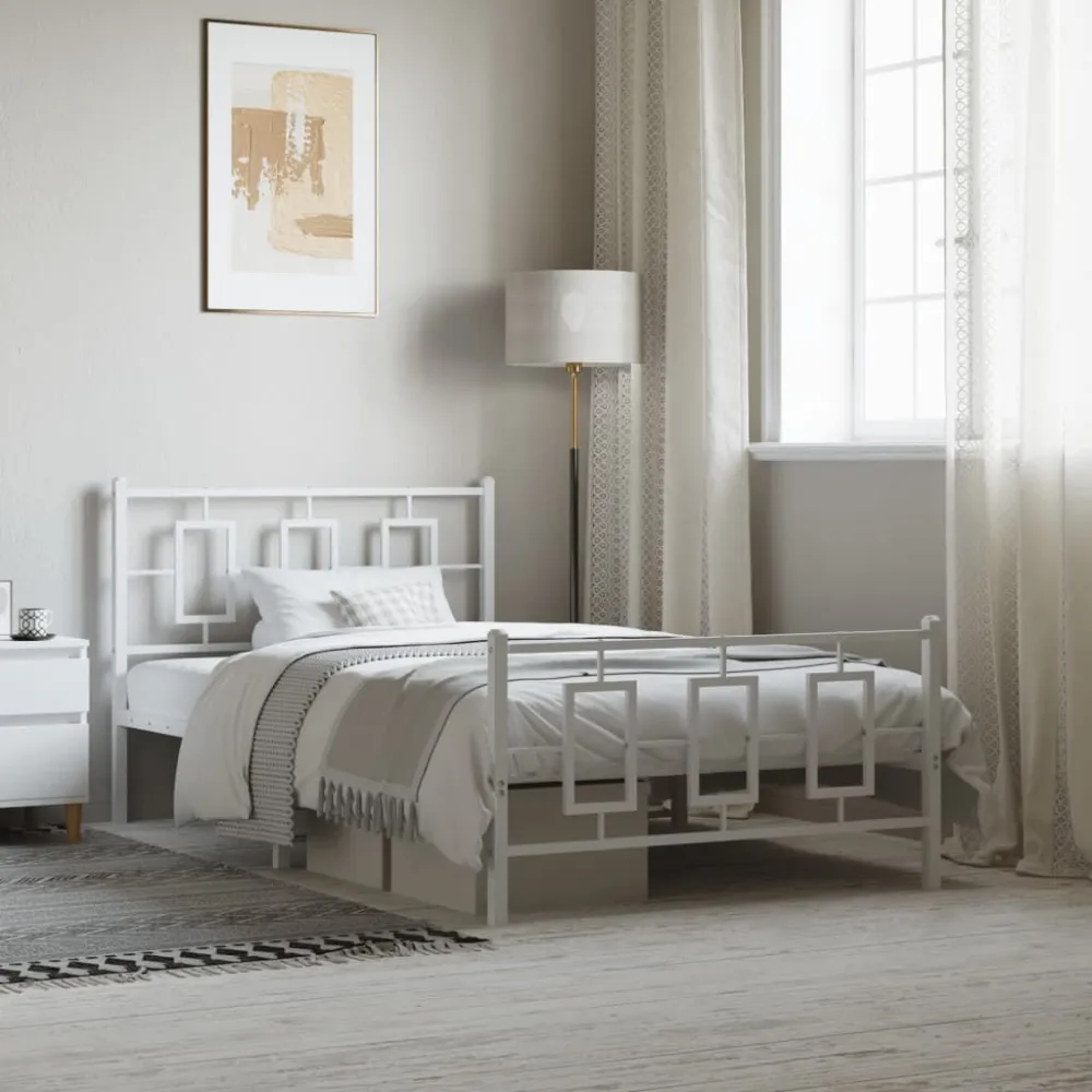 Bedframe met hoofd- en voeteneinde metaal wit 107x203 cm