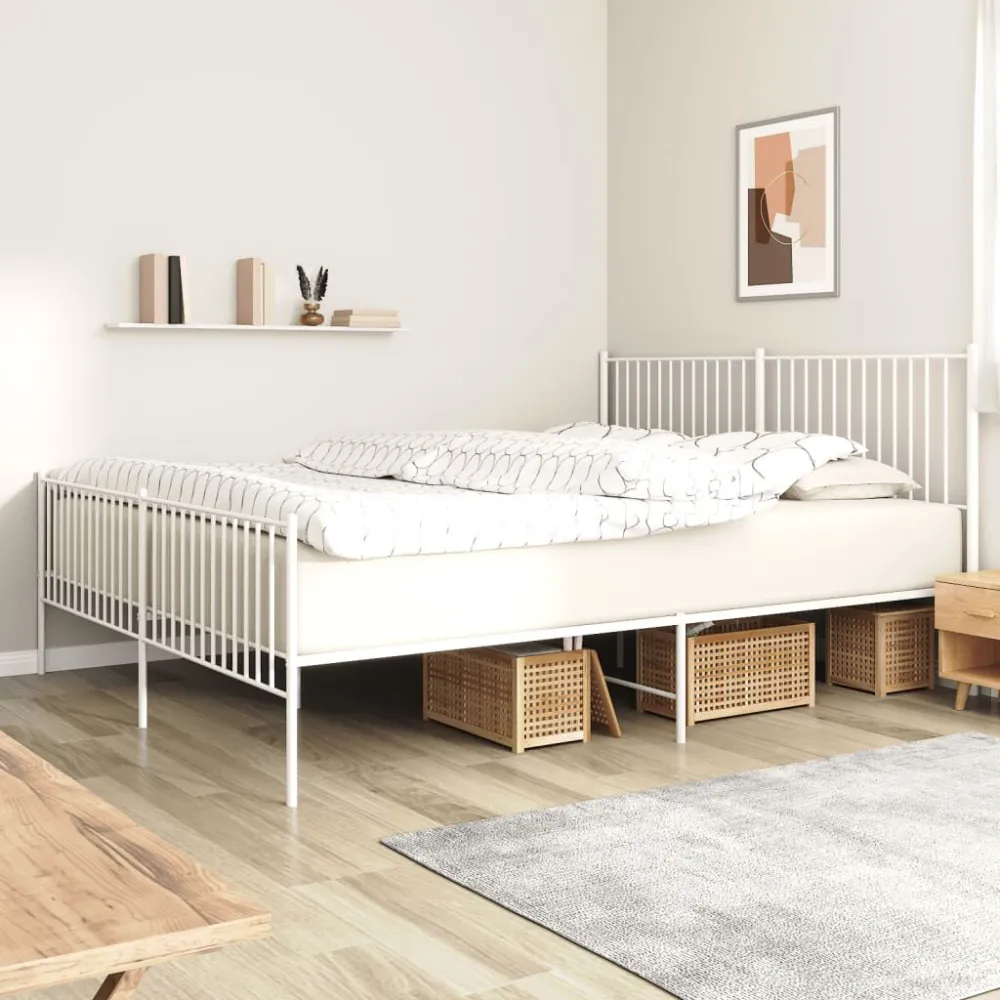 Bedframe met hoofd- en voeteneinde metaal wit 200x200 cm
