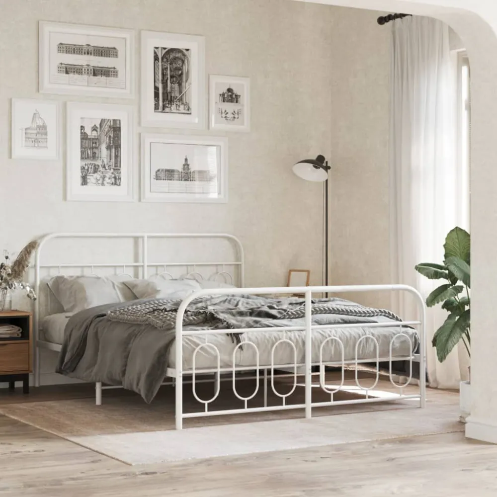Bedframe met hoofd- en voeteneinde metaal wit 140x190 cm