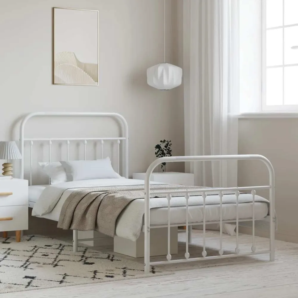Bedframe met hoofd- en voeteneinde metaal wit 100x200 cm