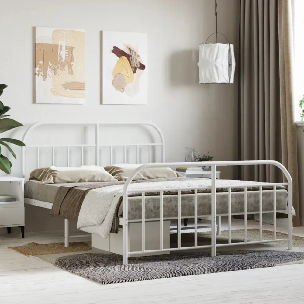 Bedframe met hoofd- en voeteneinde metaal wit 140x200 cm