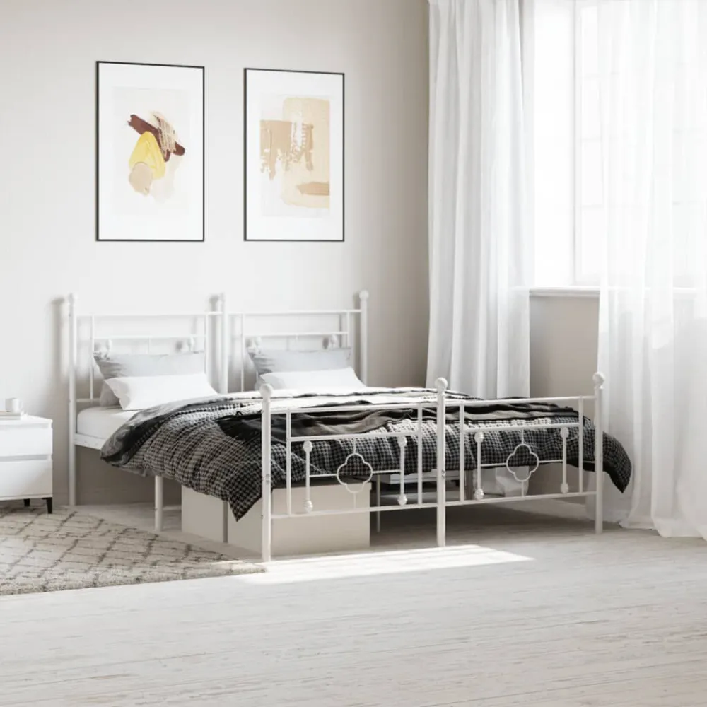 Bedframe met hoofd- en voeteneinde metaal wit 150x200 cm