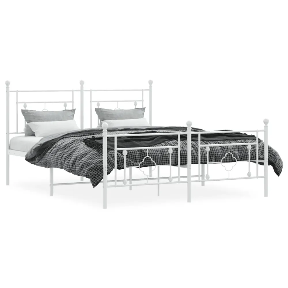 Bedframe met hoofd- en voeteneinde metaal wit 150x200 cm