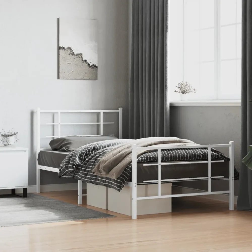 Bedframe met hoofd- en voeteneinde metaal wit 107x203 cm
