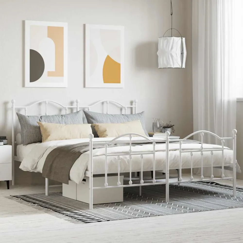 Bedframe met hoofd- en voeteneinde metaal wit 160x200 cm