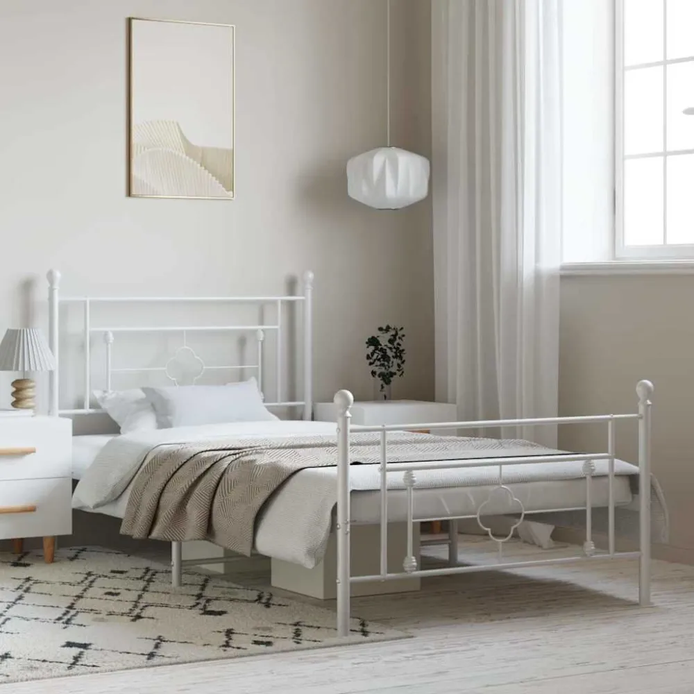 Bedframe met hoofd- en voeteneinde metaal wit 100x200 cm