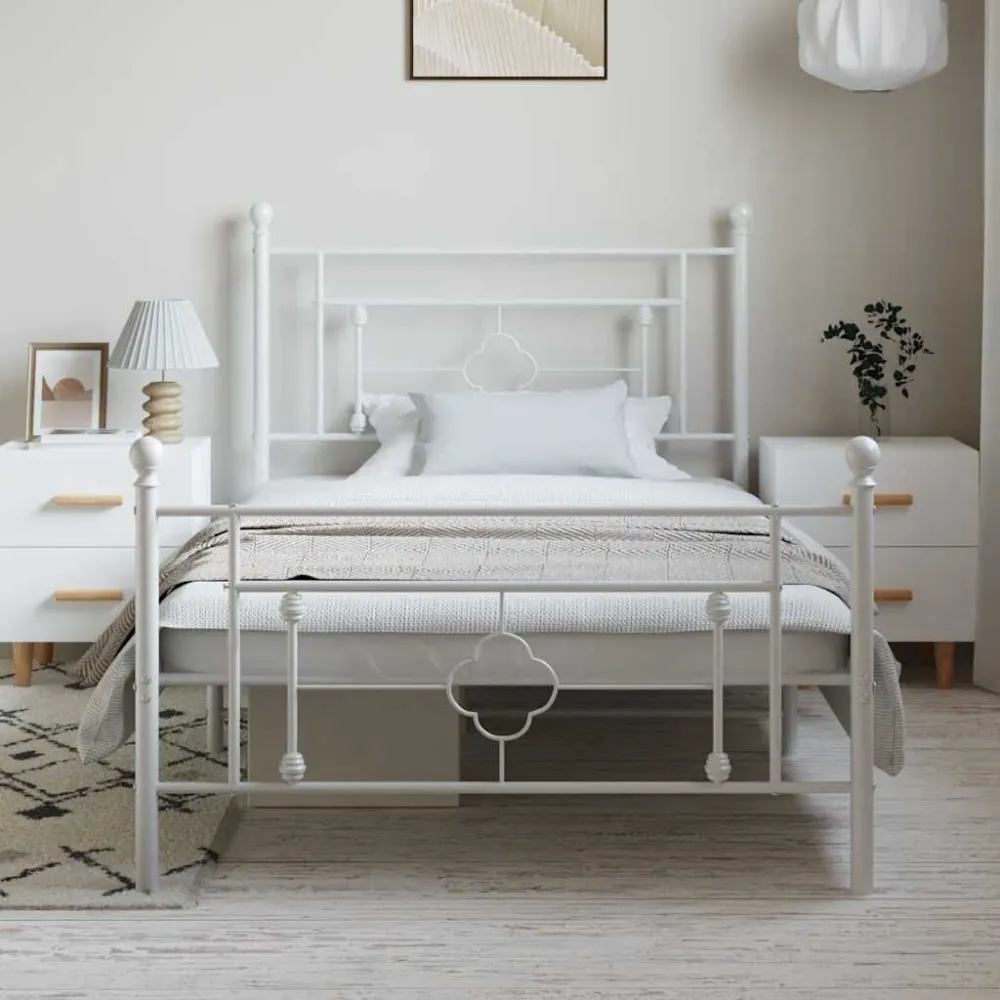 Bedframe met hoofd- en voeteneinde metaal wit 100x200 cm