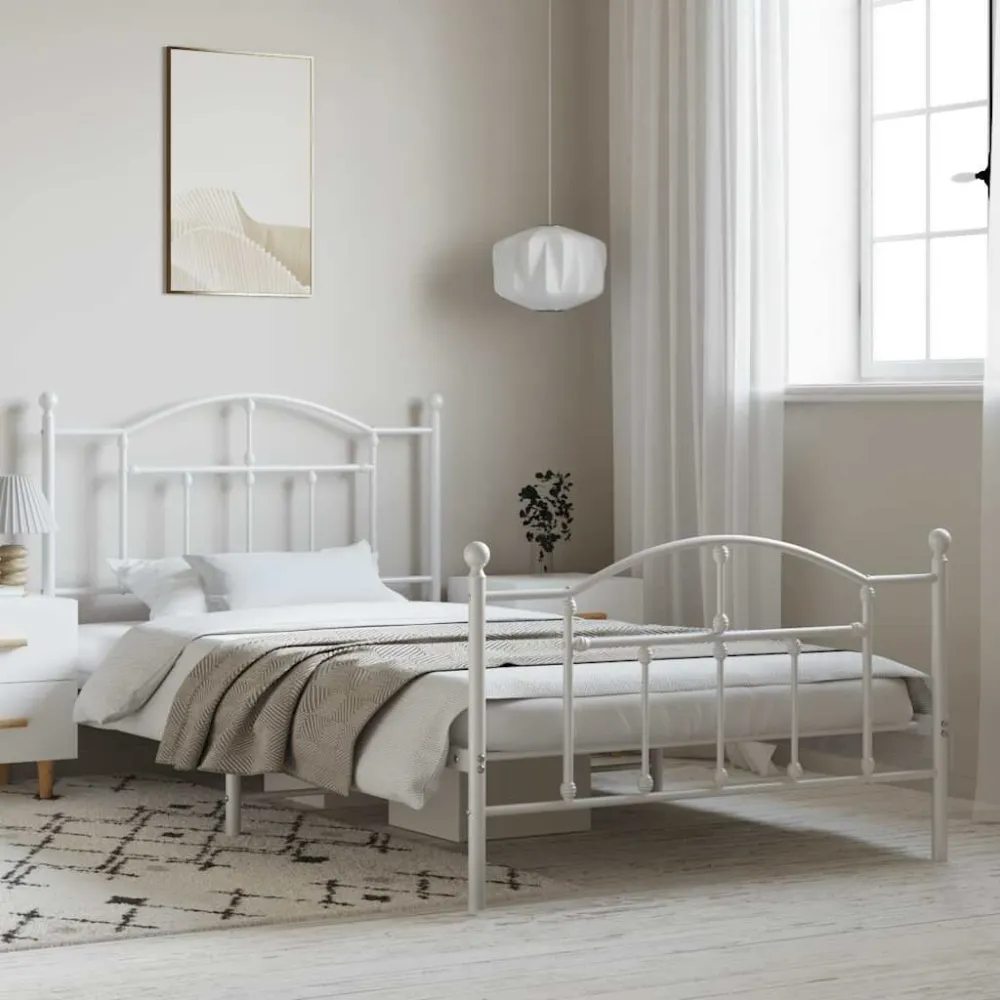 Bedframe met hoofd- en voeteneinde metaal wit 100x200 cm