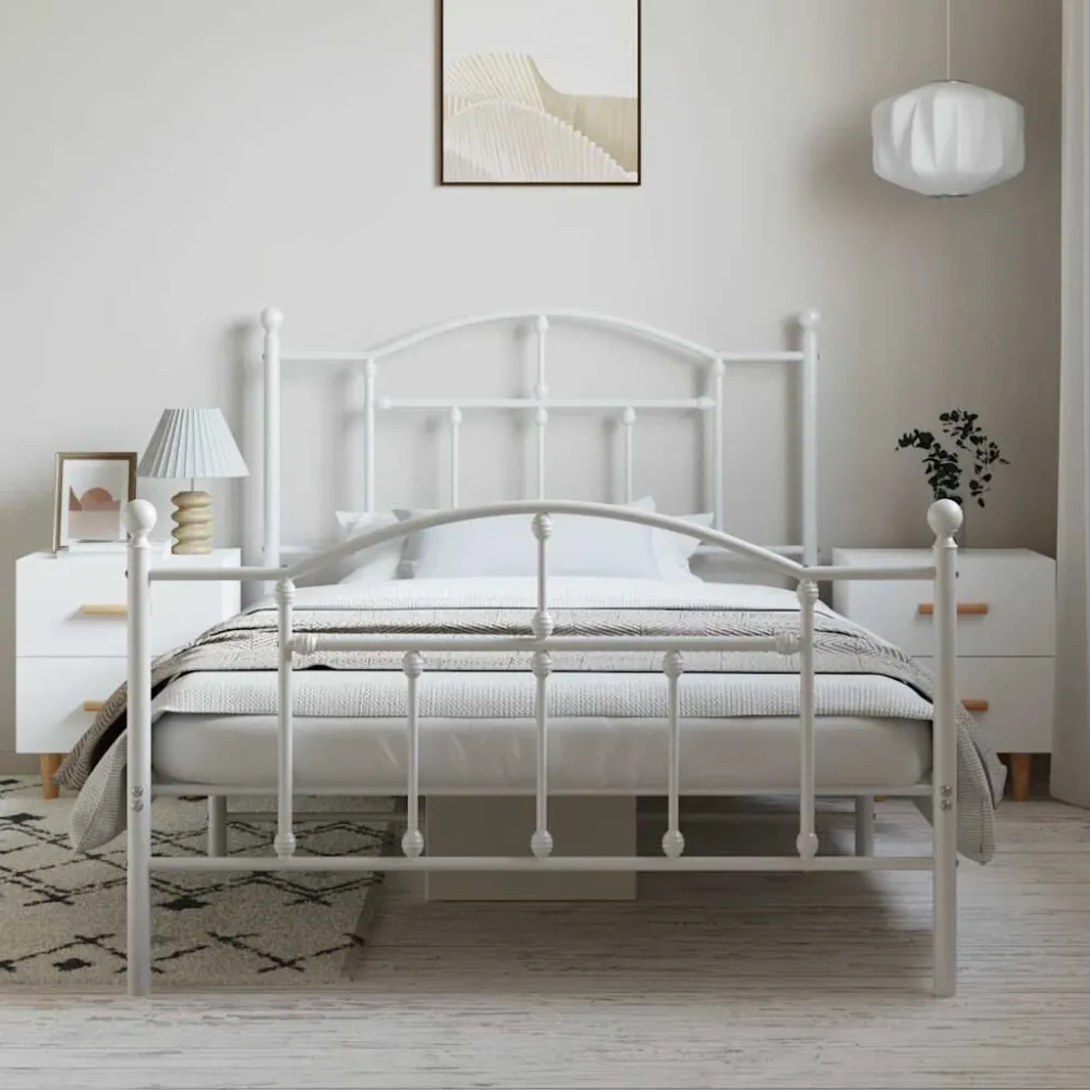 Bedframe met hoofd- en voeteneinde metaal wit 100x200 cm