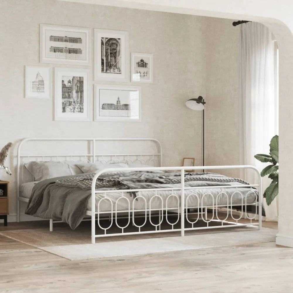 Bedframe met hoofd- en voeteneinde metaal wit 200x200 cm