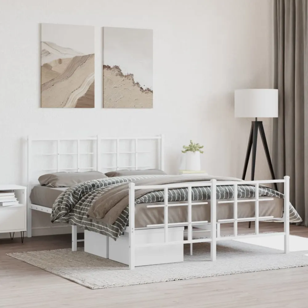 Bedframe met hoofd- en voeteneinde metaal wit 135x190 cm