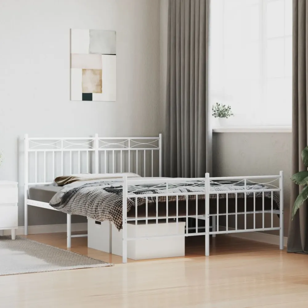 Bedframe met hoofd- en voeteneinde metaal wit 135x190 cm