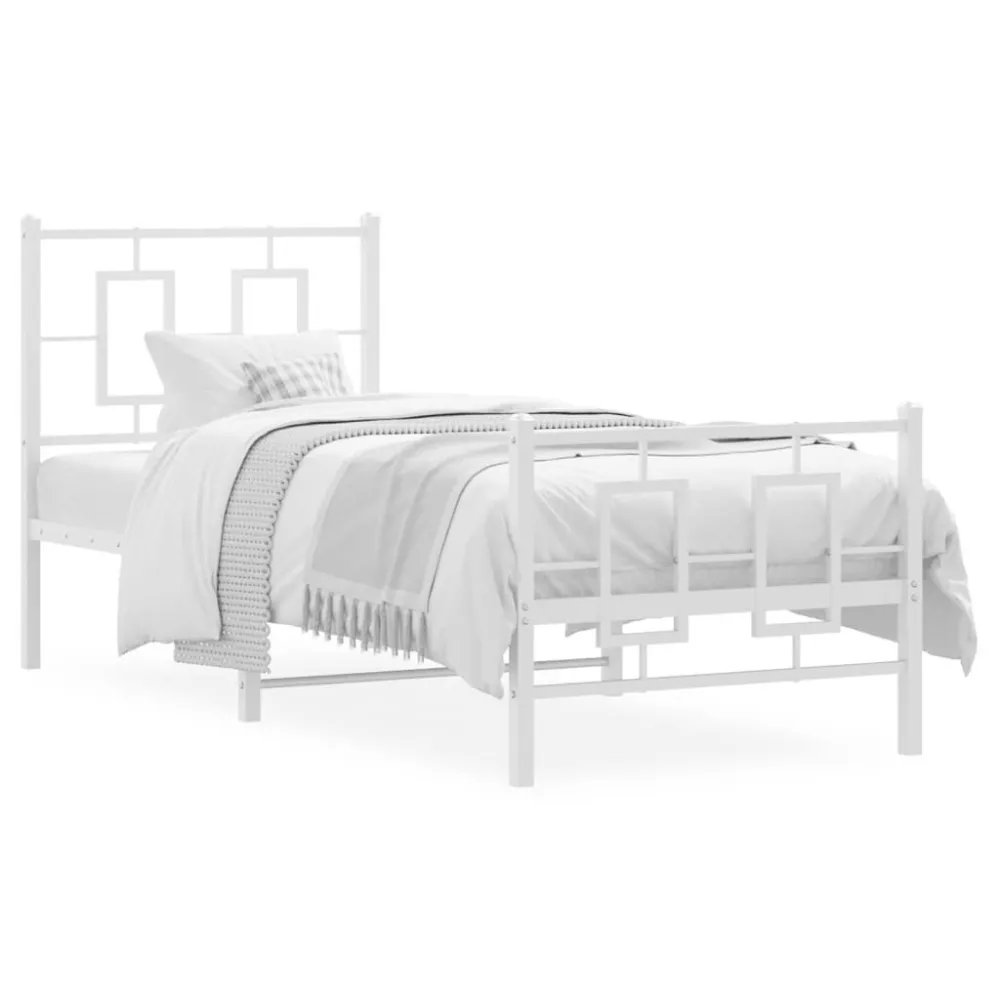 Bedframe met hoofd- en voeteneinde metaal wit 75x190 cm