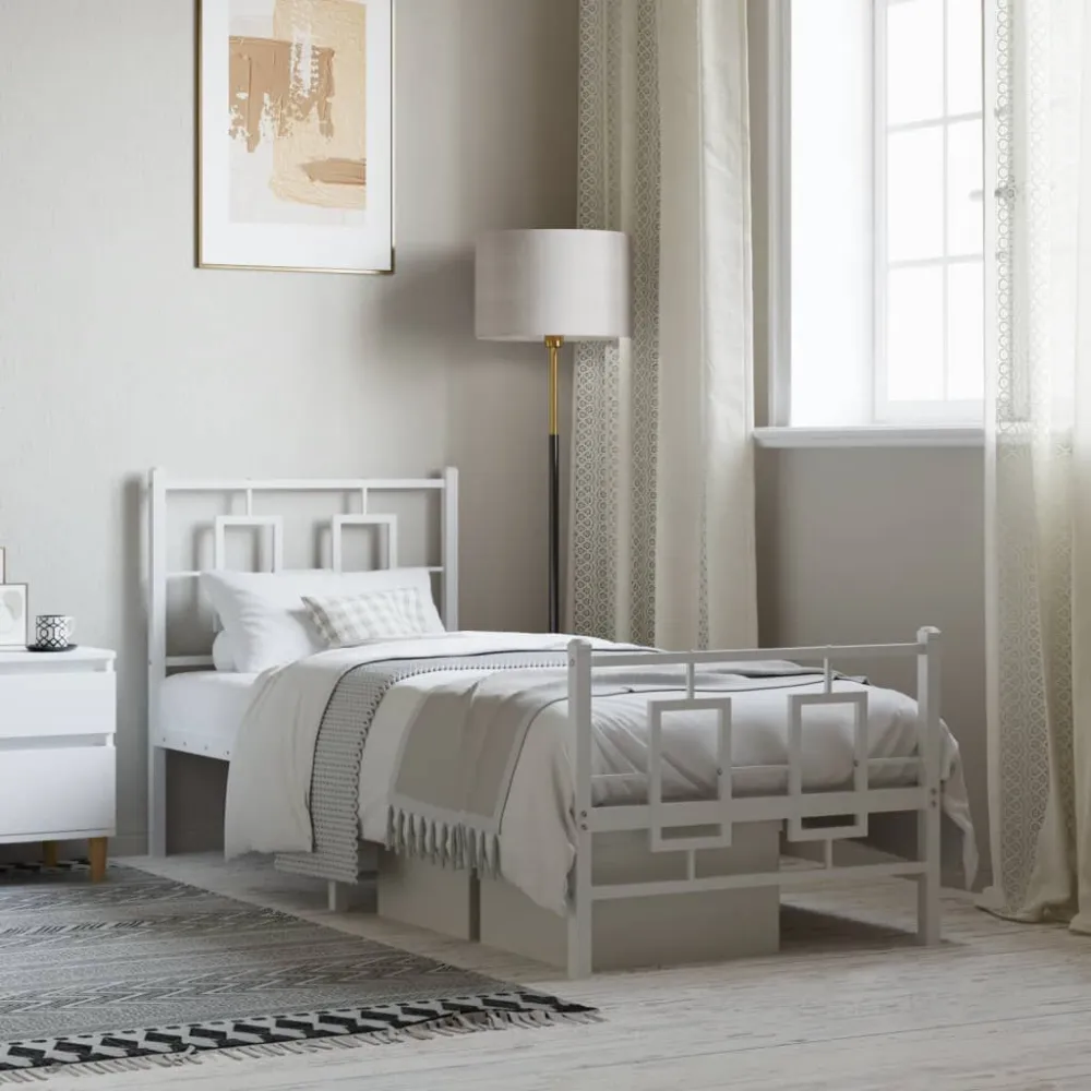Bedframe met hoofd- en voeteneinde metaal wit 75x190 cm