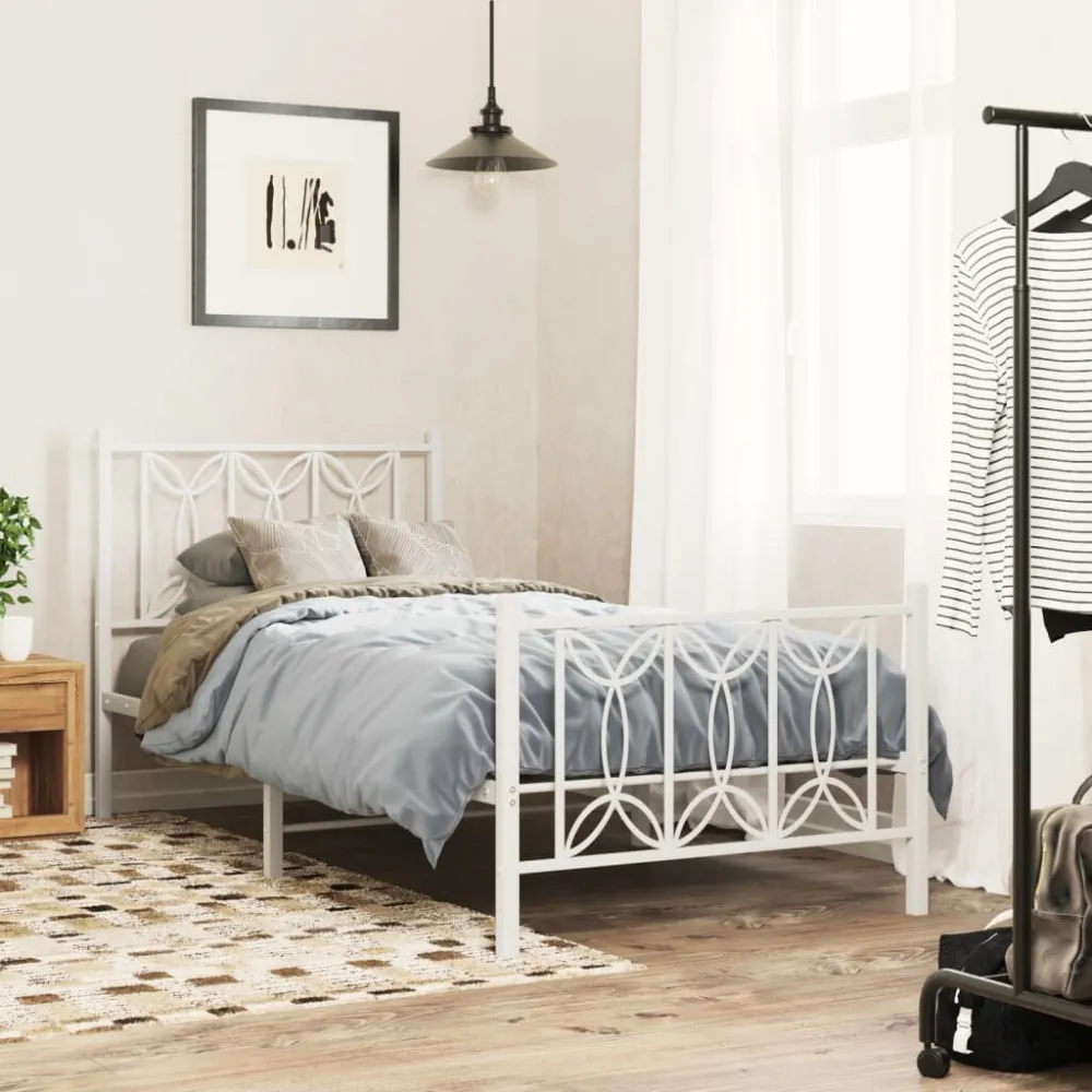 Bedframe met hoofd- en voeteneinde metaal wit 75x190 cm