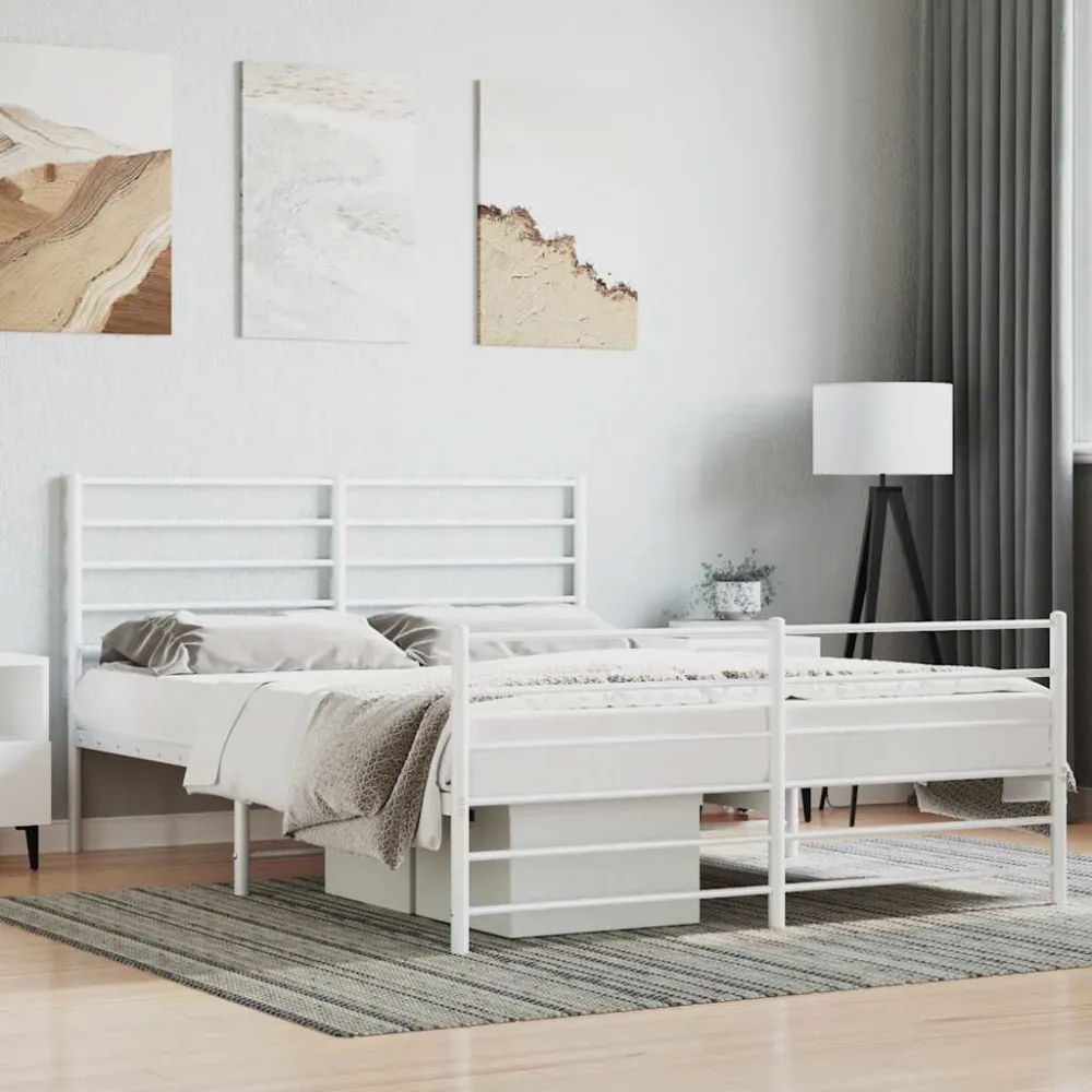 Bedframe met hoofd- en voeteneinde metaal wit 140x200 cm