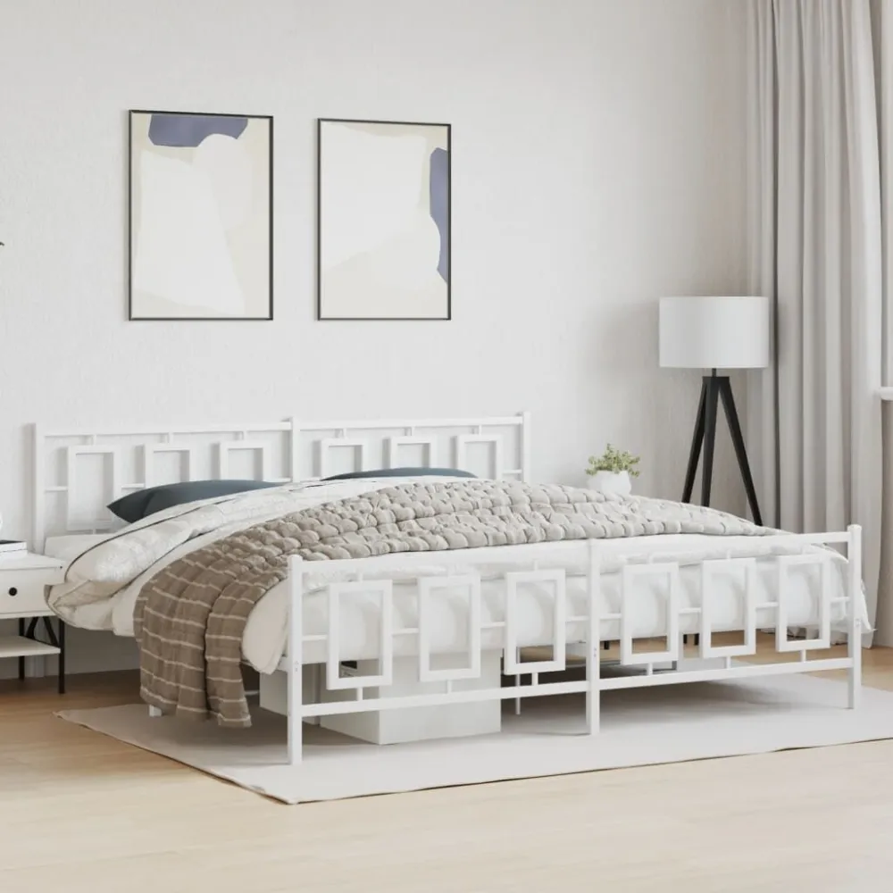 Bedframe met hoofd- en voeteneinde metaal wit 200x200 cm