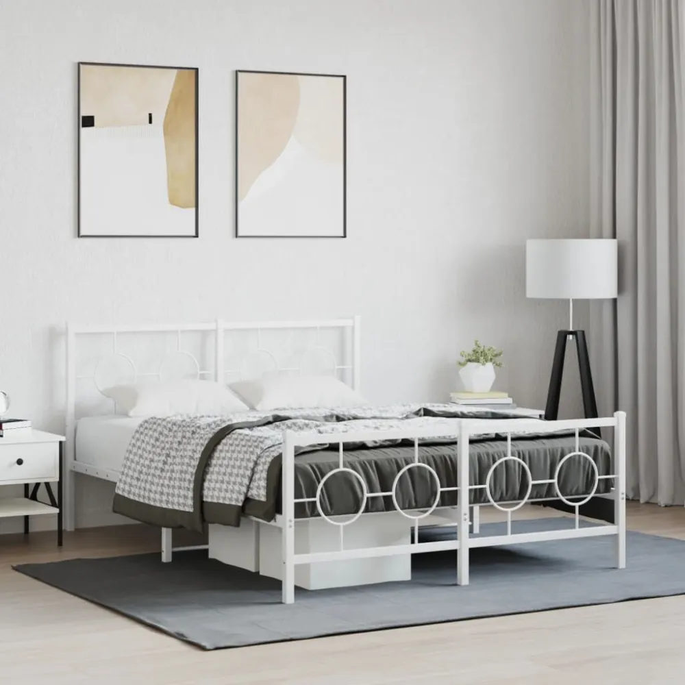 Bedframe met hoofd- en voeteneinde metaal wit 140x200 cm